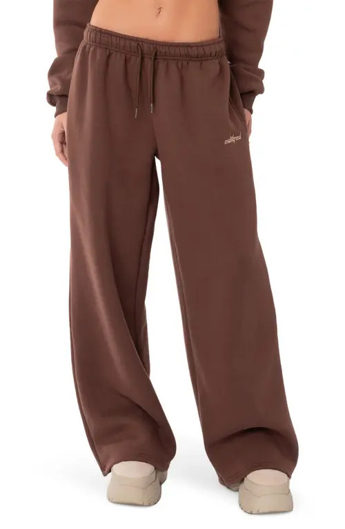 EDIKTED Brenna Low Rise Wide Leg Sweatpants in Brown at Nordstrom, Size Large | Nordstrom
