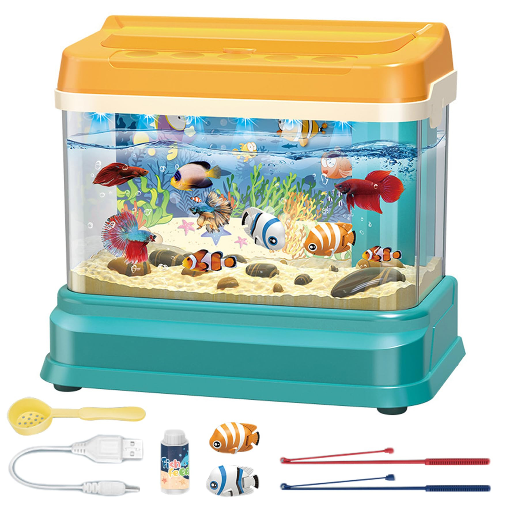 Toy Fish Tank Set Magnetic Realistic Interactive Feeding Toy Fish Tank with Sound and Light 3 Mod... | Amazon (US)