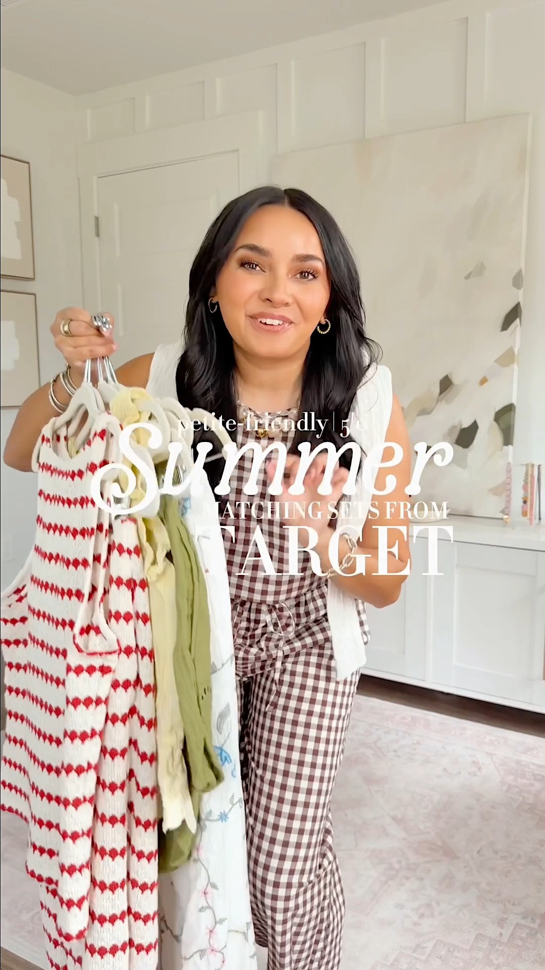 Target Summer Matching Sets!
For reference: I’m 5’0, petite, 32b bra size, and 2/26 in bottoms, pear shaped. 
*Everything I share is unaltered! TTS means true to size. Between size 5-6.5 in shoes

White eyelet top size xs TTS
White eyelet skirt size xs TTS
Red cardigan size xxs TTS
Clear heels size 5 TTS

Yellow eyelet top size xxs TTS
Yellow eyelet skirt size xs TTS
Clear sandals size 5.5 TTS

Floral cami tank size xxs TTS
Floral pull on pants size xs TTS
Tan heels size 5 TTS

Dark red tube top size xxs TTS
Dark red short size xs TTS
Gold sandals size 5.5 TTS
Cream cardigan size xxs TTS

Navy blue polka dot top size xs TTS
Navy blue polka dot skirt size xs TTS
Clear heels size 5 TTS

Red stripe top size xs TTS
Red stripe pants size xs TTS
Red cardigan size xxs TTS

Green top size xs TTS
Green shorts size xs TTS
Clear sandals size 5.5 TTS

Brown gingham top size xs TTS
Brown gingham pants size small TTS

Summer outfits
Petite friendly
Vacation outfits beach
Date night outfits

#LTKgrwm #LTKootd #LTKPetite
