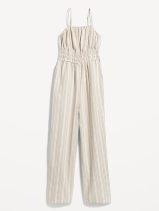 Striped Linen-Blend Cropped Smocked Cami Wide-Leg Jumpsuit for Women | Old Navy (US)