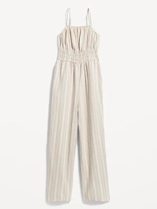 Striped Linen-Blend Cropped Smocked Cami Wide-Leg Jumpsuit for Women | Old Navy (US)