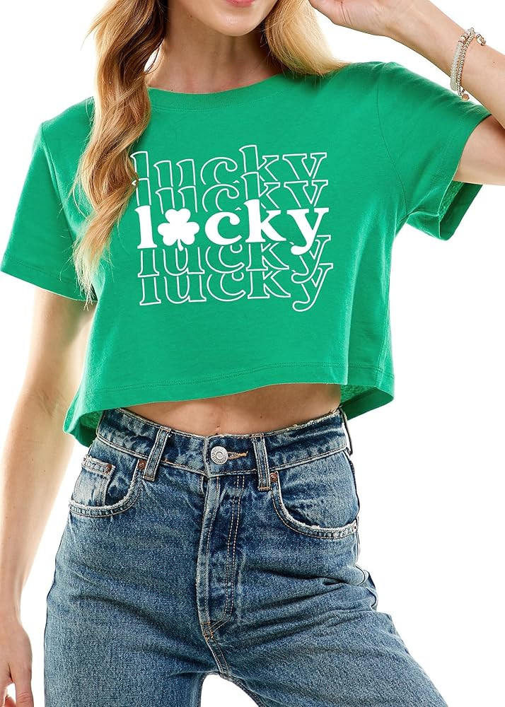 Funny St Patricks Day Outfits Shirt Women Sexy Saint Patricks Day Shamrock Clover Crop Tops for T... | Amazon (US)