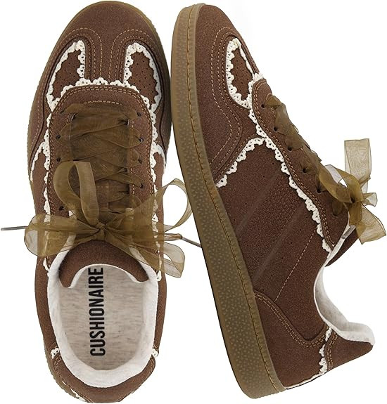 CUSHIONAIRE Belinda Women’s Lace Detail Casual Sneakers – Elegant Ribbon Lace-Up Shoes with M... | Amazon (US)