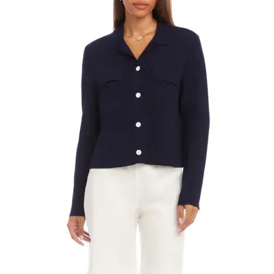 Karen Kane Collared Sweater Jacket in Blue at Nordstrom, Size X-Large | Nordstrom