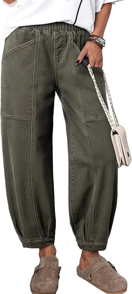 Sidefeel Barrel Jeans for Women Trendy Wide Leg High Waisted Cropped Baggy Relax Fit Stretch Pock... | Amazon (US)