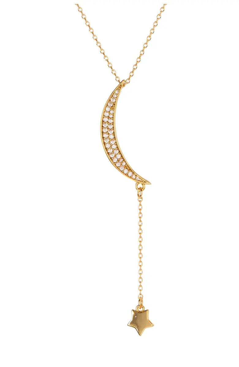 Avi Pavé Crystal Crescent Moon & Star Y-Necklace | Nordstrom Rack