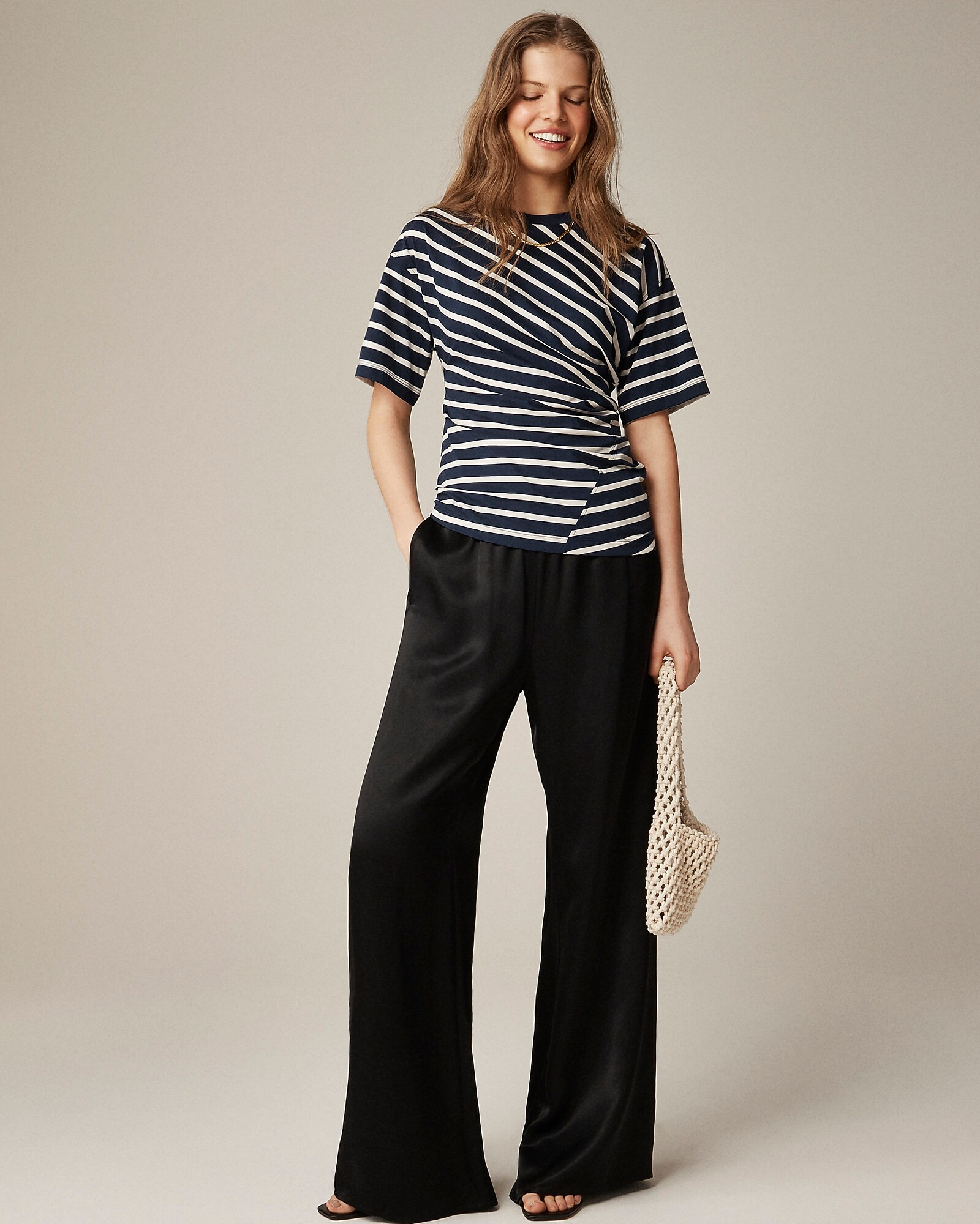 Pima cotton asymmetrical ruched T-shirt in stripe | J. Crew US