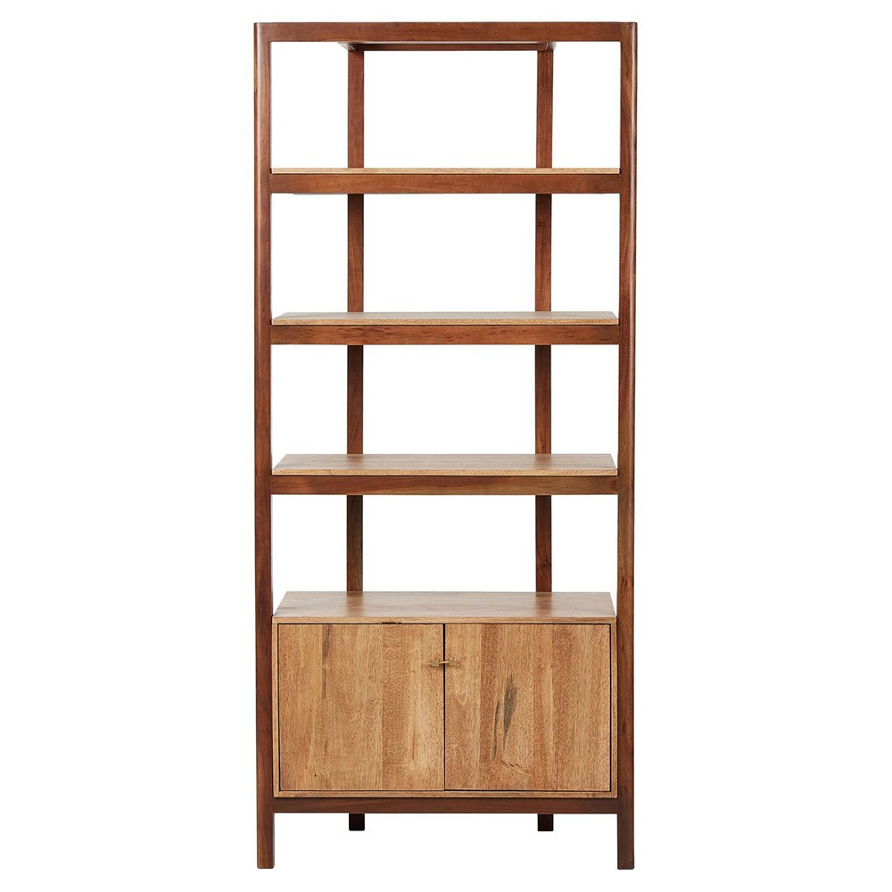 Rissa Modern Classic Brown Acacia Wood Bookcase | Kathy Kuo Home