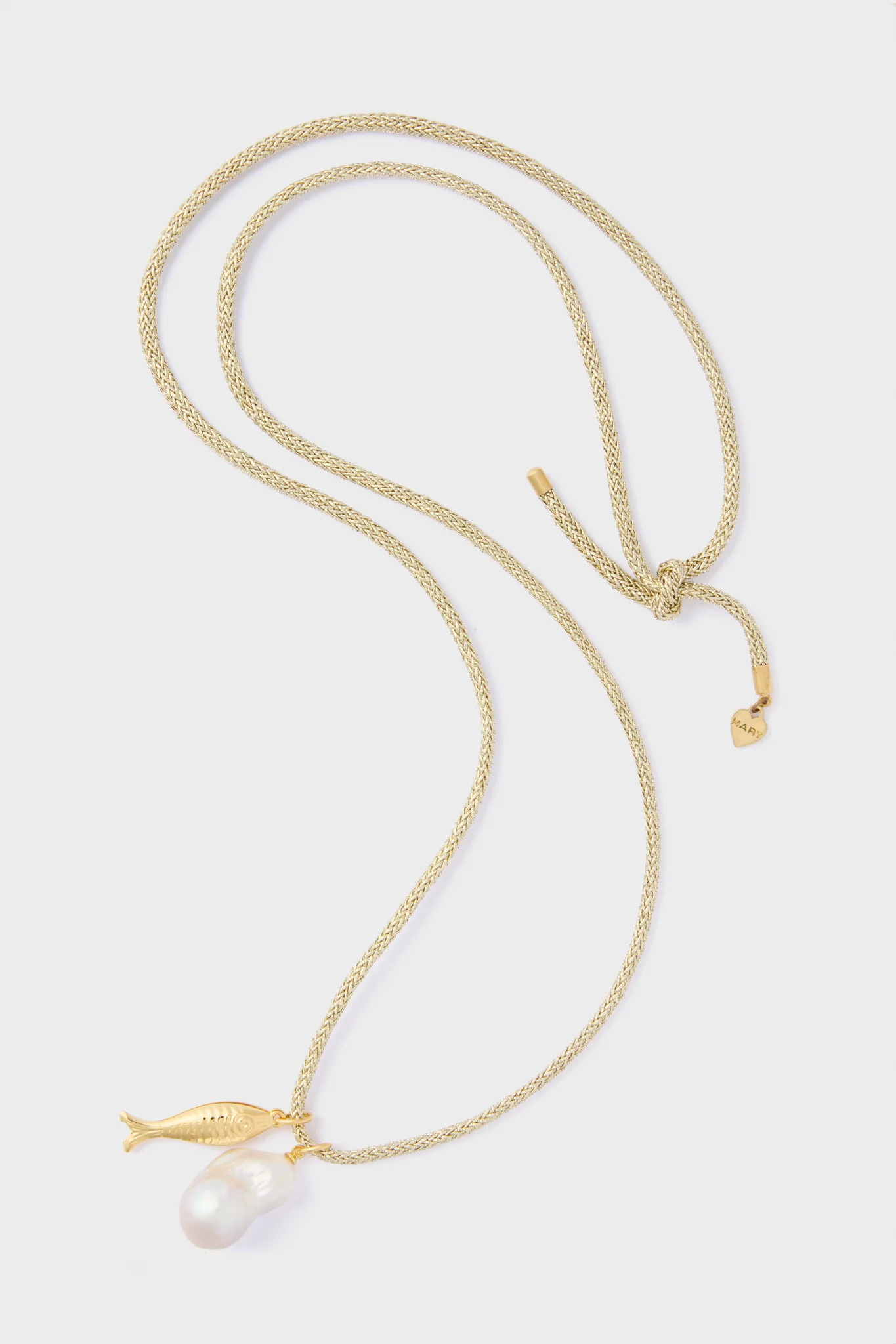 Gold Lurex Cord Necklace with Baroque Pearl and Gold Fish Charms | Tuckernuck (US)