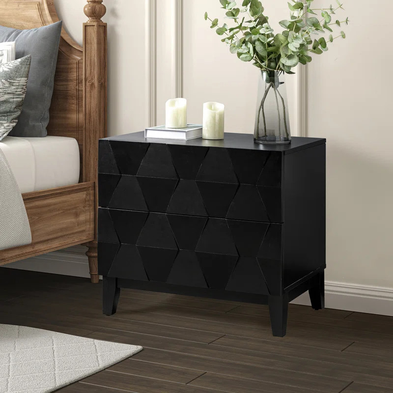 Sara Midcentury Modern 2 - Drawer Nightstand with Built-in Charging Station ，Solid Wood Legs | Wayfair North America