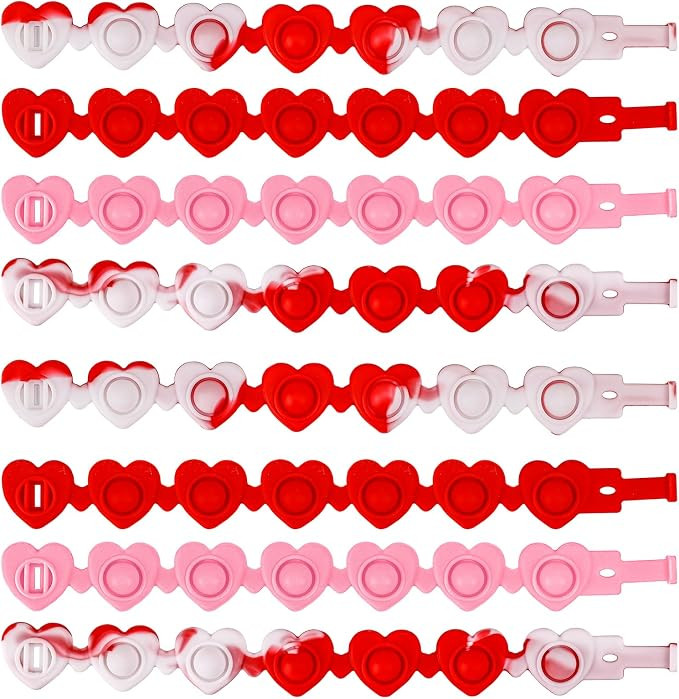 PEUTIER 12pcs Valentine Heart-shaped Rubber Wristbands, Valentine's Day Pink Silicone Bracelets R... | Amazon (US)