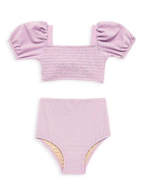 Little Girl's & Girl's 2-Piece UPF 50+ Shimmery Smocked Bikini Set | Saks Fifth Avenue