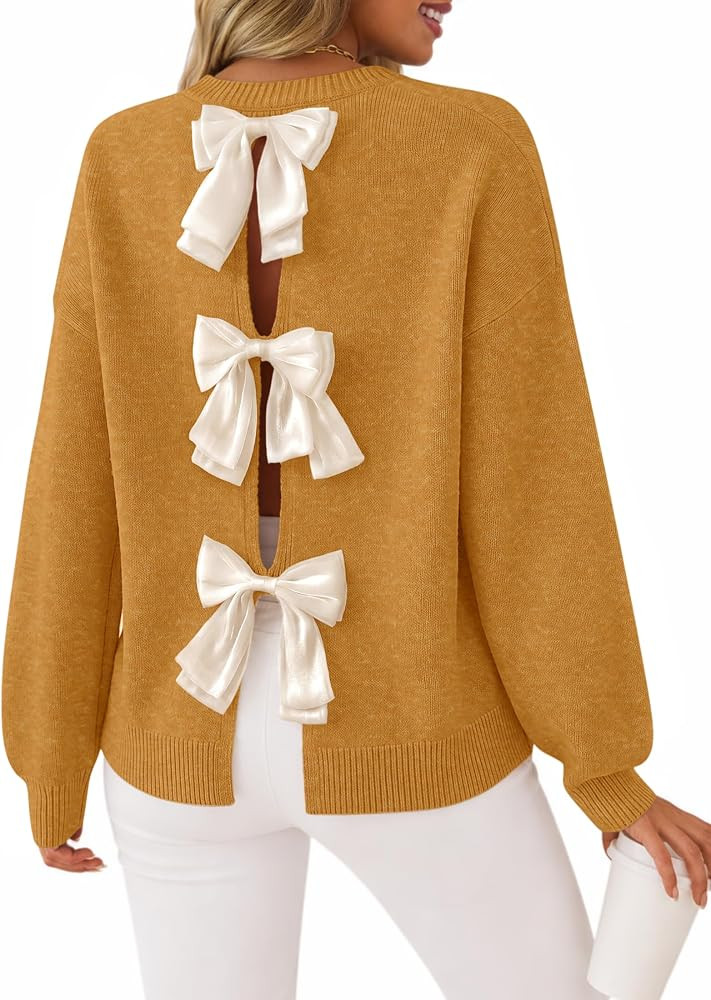 ZESICA Women's Fall Bow Knot Oversized Sweaters Trendy Pullover Tops | Amazon (US)