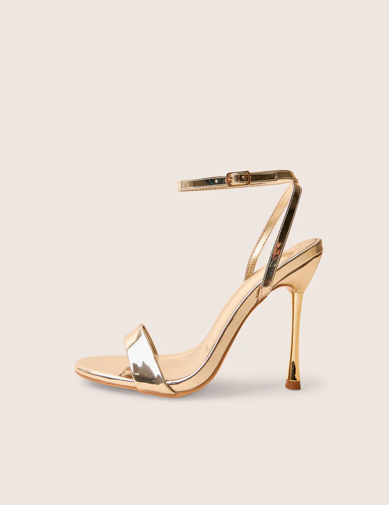 Soho Gold Metallic Barely There Strappy Stiletto Heels | Public Desire