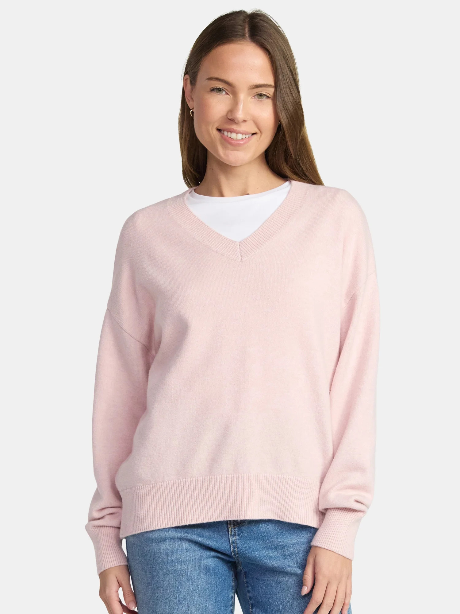 Time and Tru Women's V Neck Pullover Sweater, Lightweight, Sizes XS-XXXL | Walmart (US)