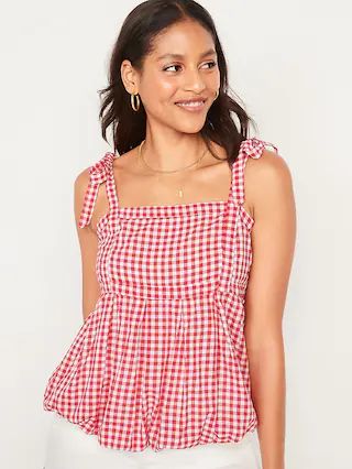 Sleeveless Tie-Shoulder Gingham Babydoll Top for Women | Old Navy (US)