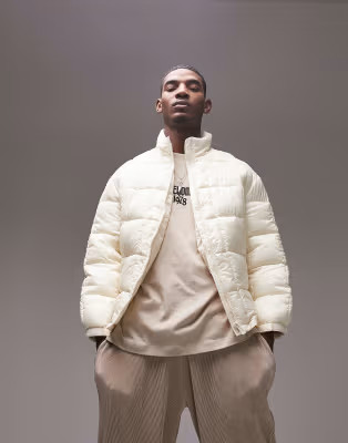 Topman lightweight puffer jacket in off white | ASOS (Global)