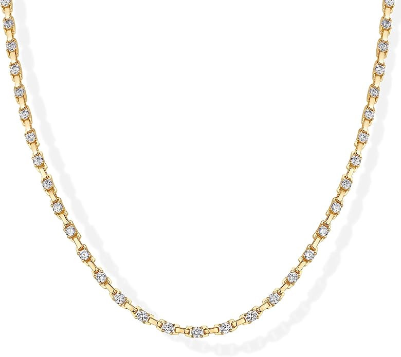 PAVOI 14K Gold Plated Simulated Diamond Tennis Necklaces for Women - Classic Tennis Chain - Timel... | Amazon (US)