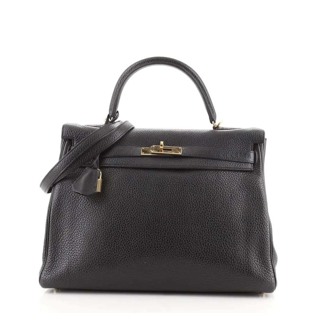 Kelly Handbag Noir Clemence with Gold Hardware 35 | Rebag