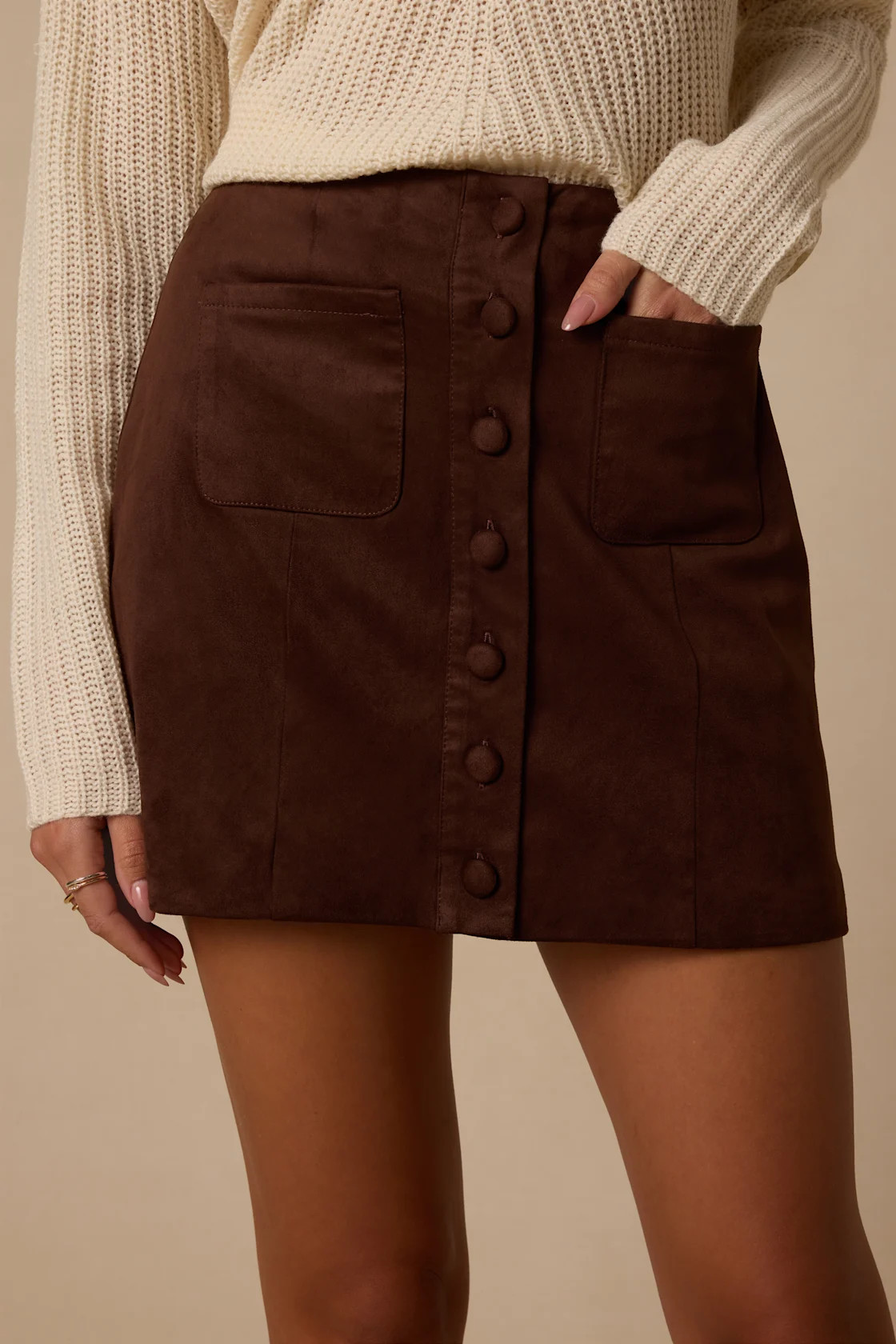 Earnshaw Dark Brown Suede Button-Front Mini Skirt | Lulus