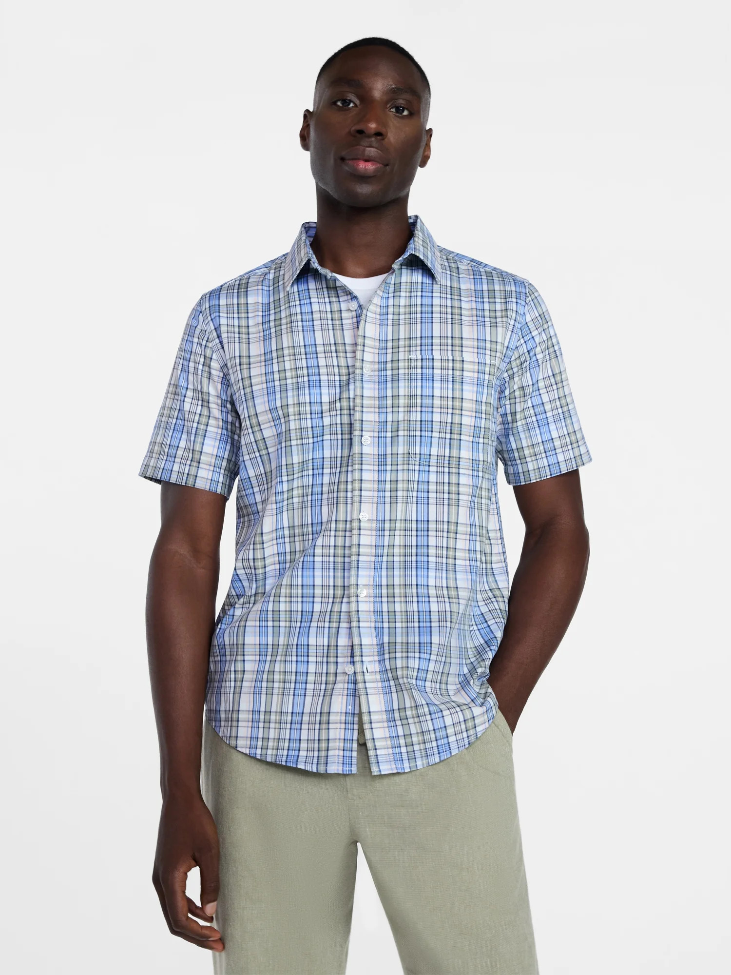 George Men's and Big Men's Button Up Performance Shirt with Short Sleeves, Sizes S-3XL | Walmart (US)