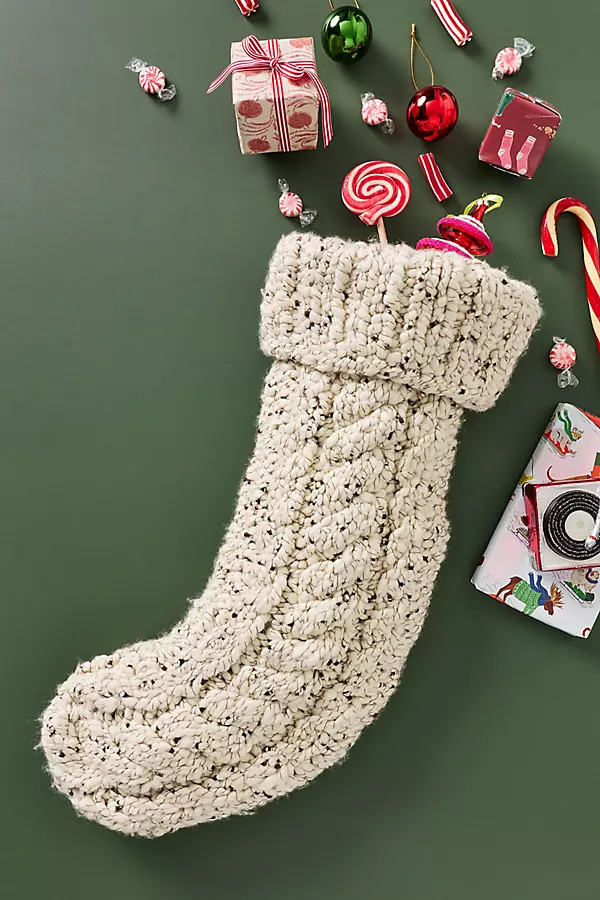Holly Cable Knit Stocking | Anthropologie (US)