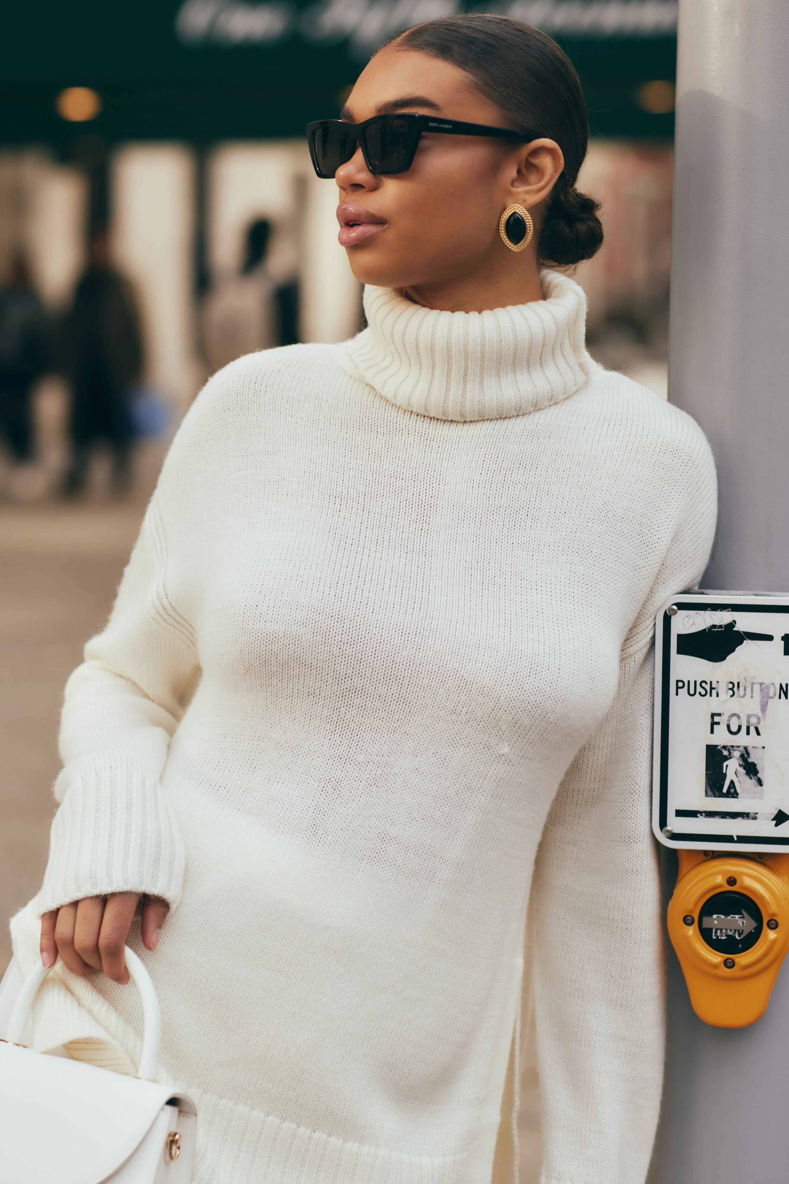 Brittany High Neck Knit Jumper - Ivory | MESHKI US