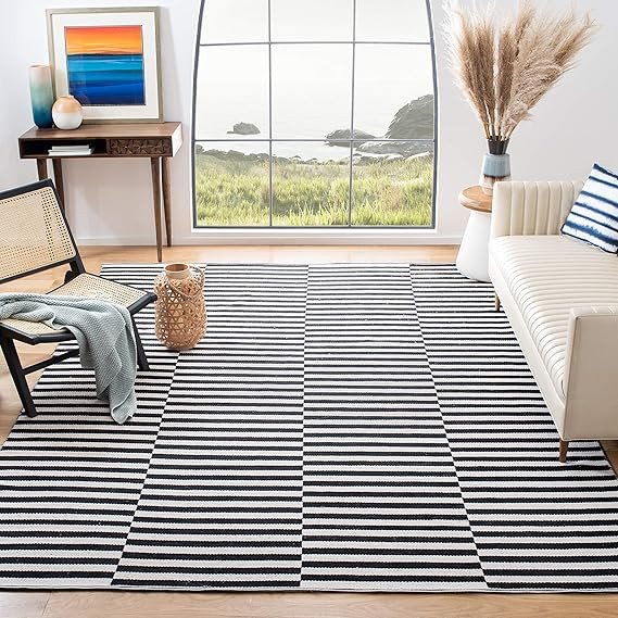 SAFAVIEH Montauk Collection Area Rug - 8' x 10', Ivory & Black, Handmade Stripe Cotton, Ideal for... | Amazon (US)