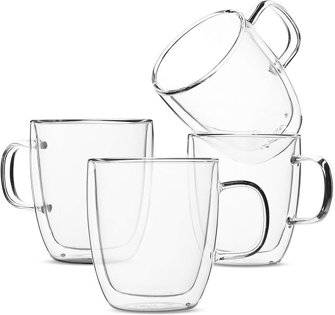 BTaT- Insulated Coffee Mugs, Glass Tea Mugs, Set of 4 (12 oz, 350 ml), Double Wall Glass Coffee C... | Amazon (US)