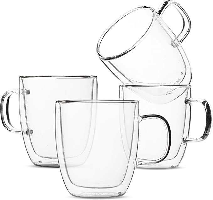 BTäT- Insulated Coffee Mugs, Glass Tea Mugs, Set of 4 (12 oz, 350 ml), Double Wall Glass Coffee ... | Amazon (US)