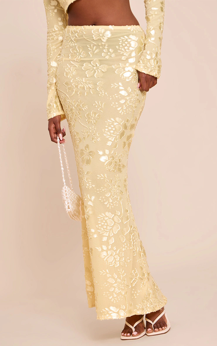 Butter Yellow Floral Sheer Maxi Skirt | Co-ords | PrettyLittleThing UK