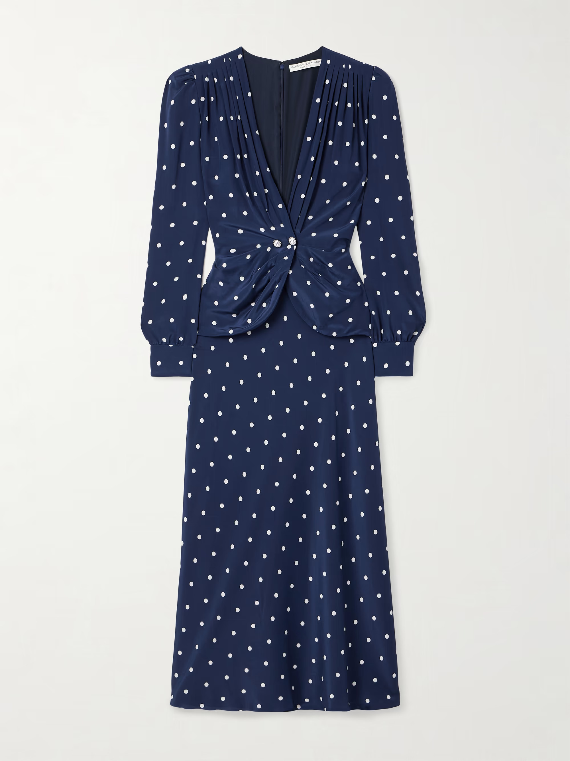 Embellished pleated polka-dot silk crepe de chine midi dress | NET-A-PORTER (US)