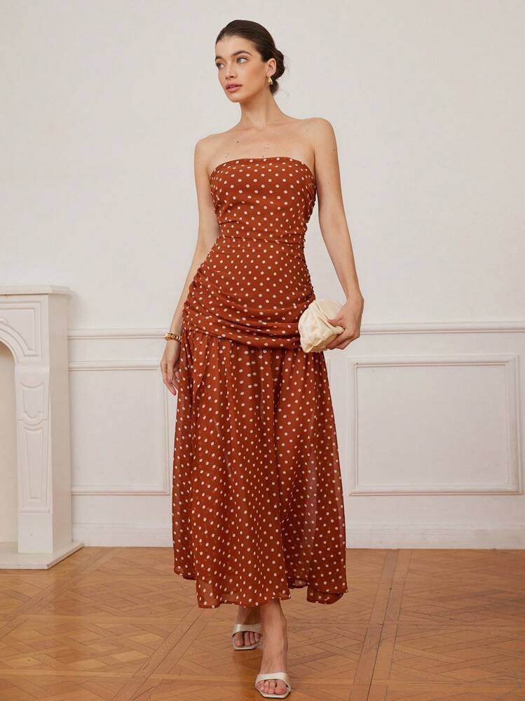 Aveloria Rosie Italian Romantic Polka Dot Colorful Base Gathered Waist High Split Flared Hem Sleeveless Dress For Women Elegant Fashionable Style For Summer | SHEIN