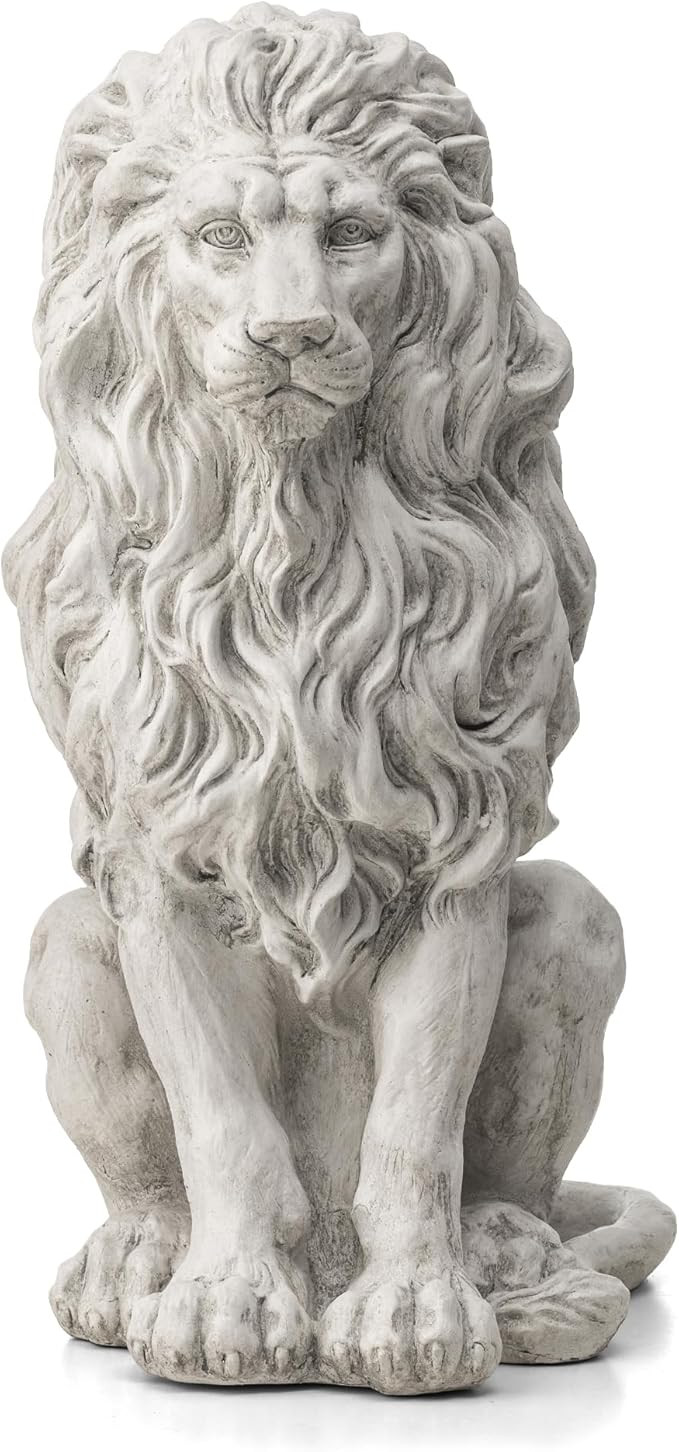 Glitzhome Guardian Sitting Lion Garden Statue MGO Outdoor Decoration, 20.75" H, White | Amazon (US)