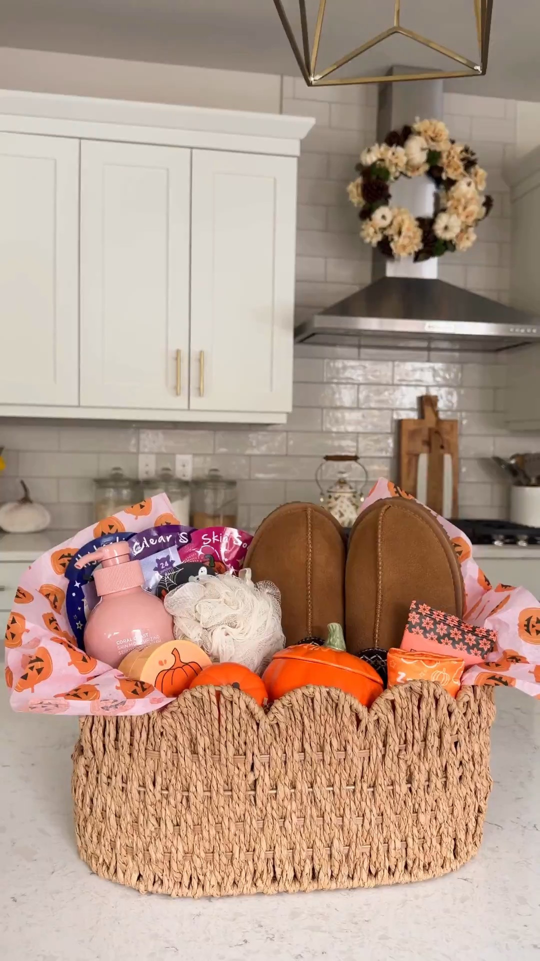 The coziest boo basket full of self-care goodies! 🎃👻🦇 How adorable are the Halloween Squishmallow pimple patches, spooky face masks and pumpkin hand cream and eye patches! #boobasket

Scalloped basket, slippers, shower gel, loofah, eye patches, sheet masks, retinol eye cream, pumpkin ceramic mug, hydrocolloid patches, nail art stickers