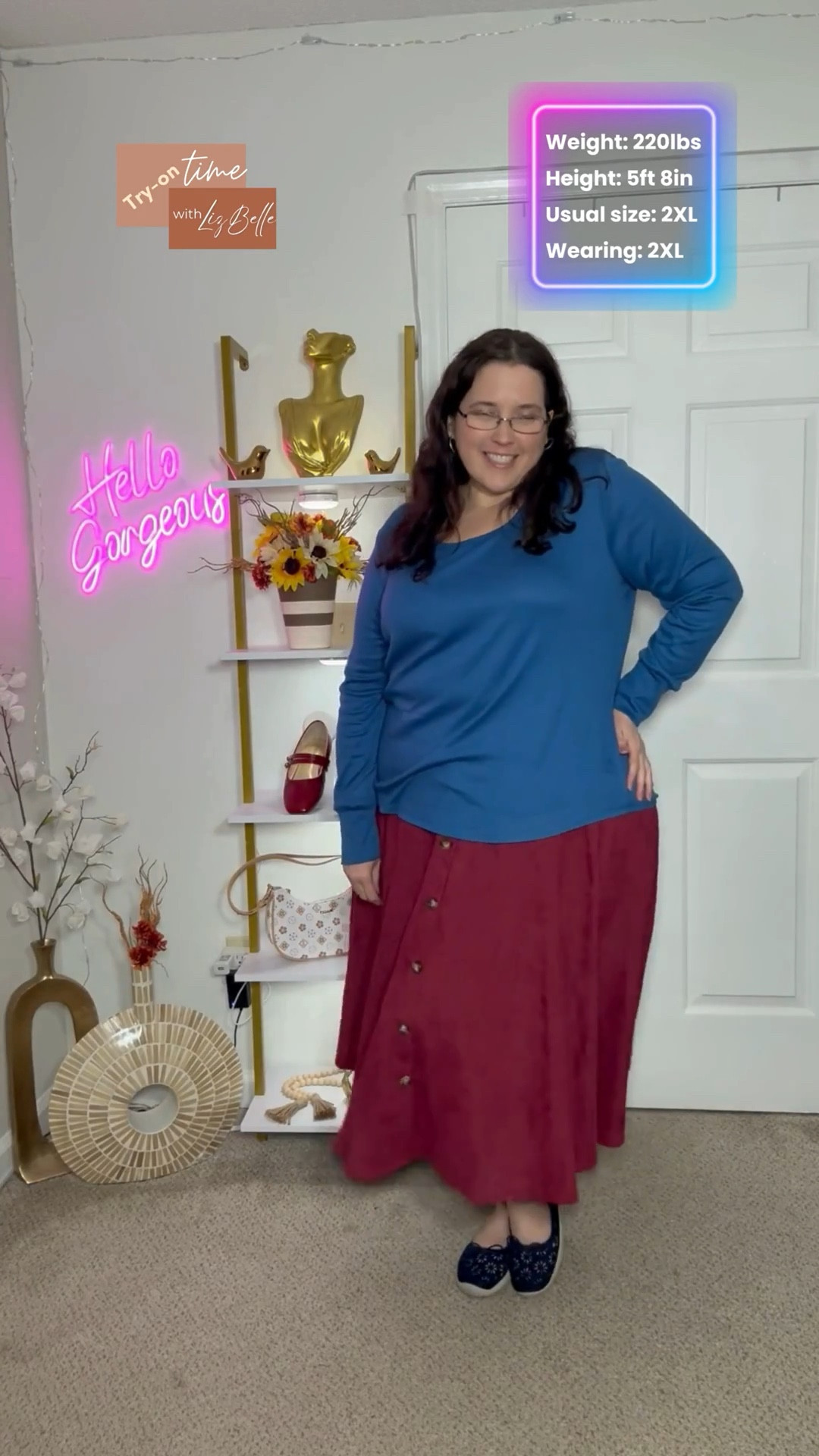 Color pairing perfection! 💙❤️
This soft blue pullover with the deep red button-front midi skirt creates the prettiest fall-winter combo — cozy, relaxed, and still put-together. The skirt gives beautiful movement, and the top keeps it simple and comfy for everyday wear. Finished the look with navy flats to tie everything together in the easiest, coziest way.

#plussizefashion #midioutfit #curvystyleideas #ltkplussize #ltkcurves #amazonfashionfinds #casualchicstyle #winteroutfitsideas #everydaystyleinspo #comfortableandcute #tryonhaulstyle #styleover30 #styleover40

Simply Lizbelle 
• Confidence Starts Here •
 Fashion | Lifestyle l Wellness 
🛍 amazon.com/shop/lizbellem | 
🎥 YouTube @lizbellelopez | 
📱 tiktok.com/@lizbellem | 
📸 instagram.com/lizbellem | 
📌 pinterest.com/lizbellelopez | 
📘 facebook.com/lizbellem | 
💼 LTK /simplylizbelle | 
🌐 simplylizbelle.com

