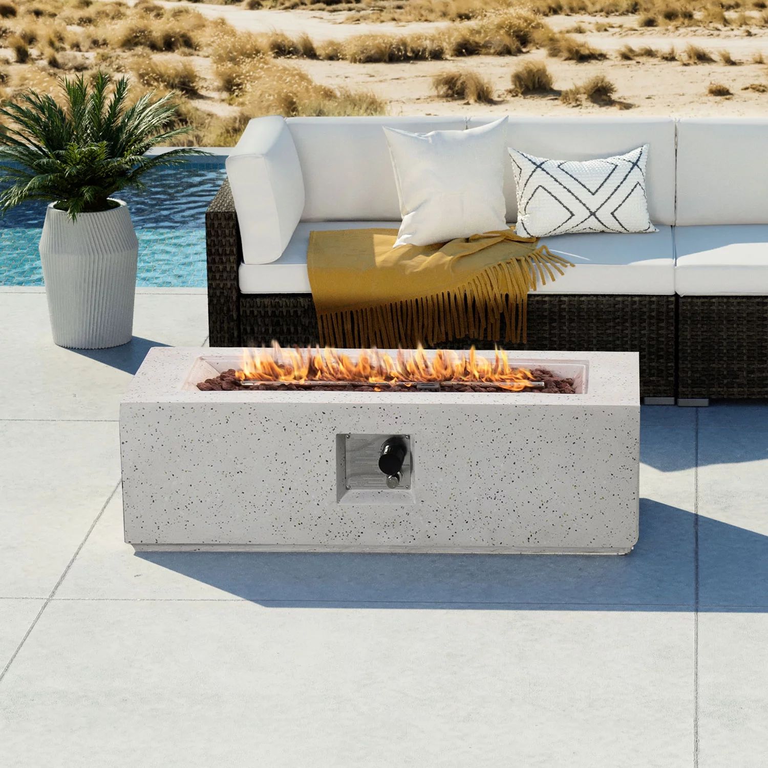 COSIEST Outdoor 42-inch Rectangle Propane Fire Table, 50000 BTU Concrete Tabletop Fire Pit (Tank ... | Walmart (US)
