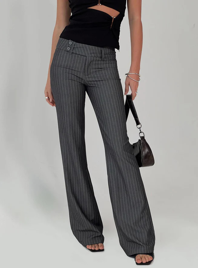Kinkirk Flared Pants Grey Pinstripe | Princess Polly US