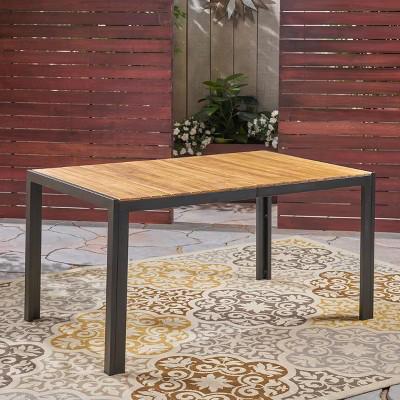 PAGED Patio Dining Table Modern Outdoor Table with Iron Legs and Acacia Wood Top for Patio, Deck, Poolside, Teak | Target