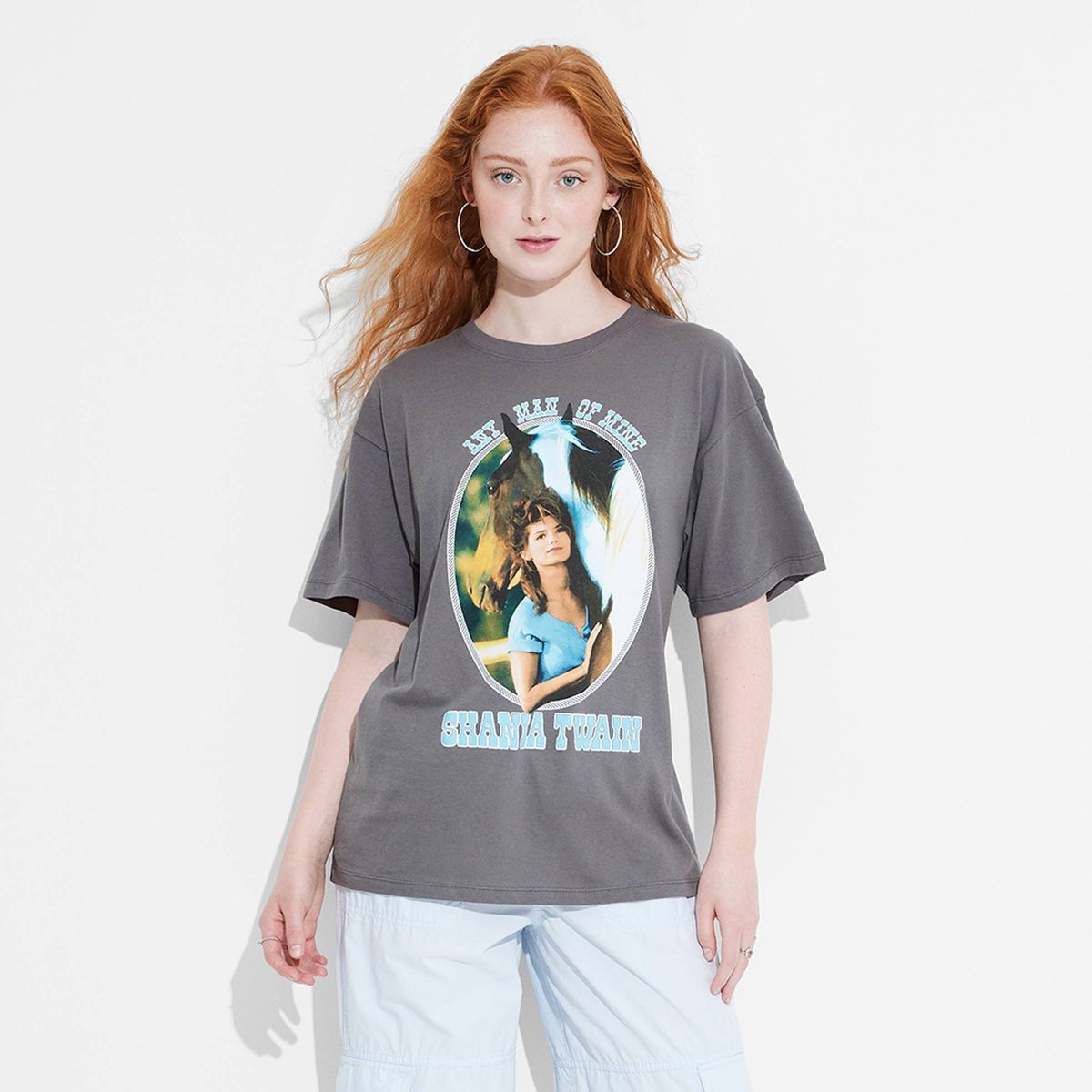 Women's Shania Twain Any Man of Mine Oversized Short Sleeve Graphic T-Shirt - Charcoal Gray | Target