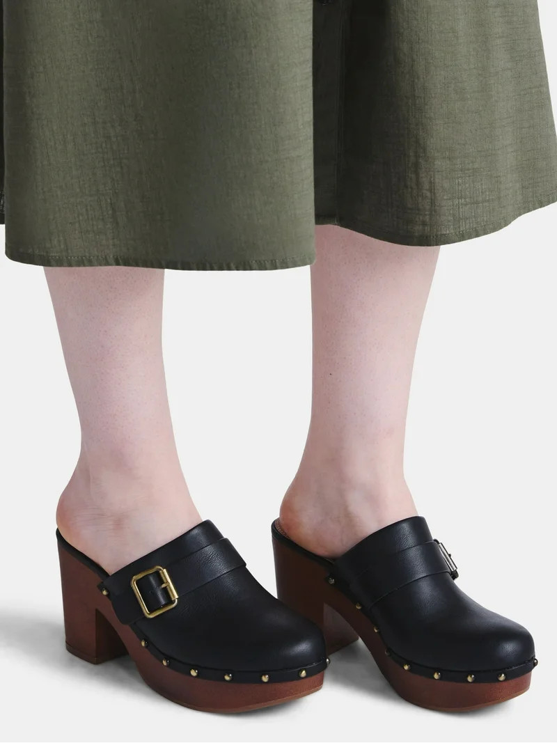 Time and Tru Women's Faux Leather Heeled Clogs | Walmart (US)