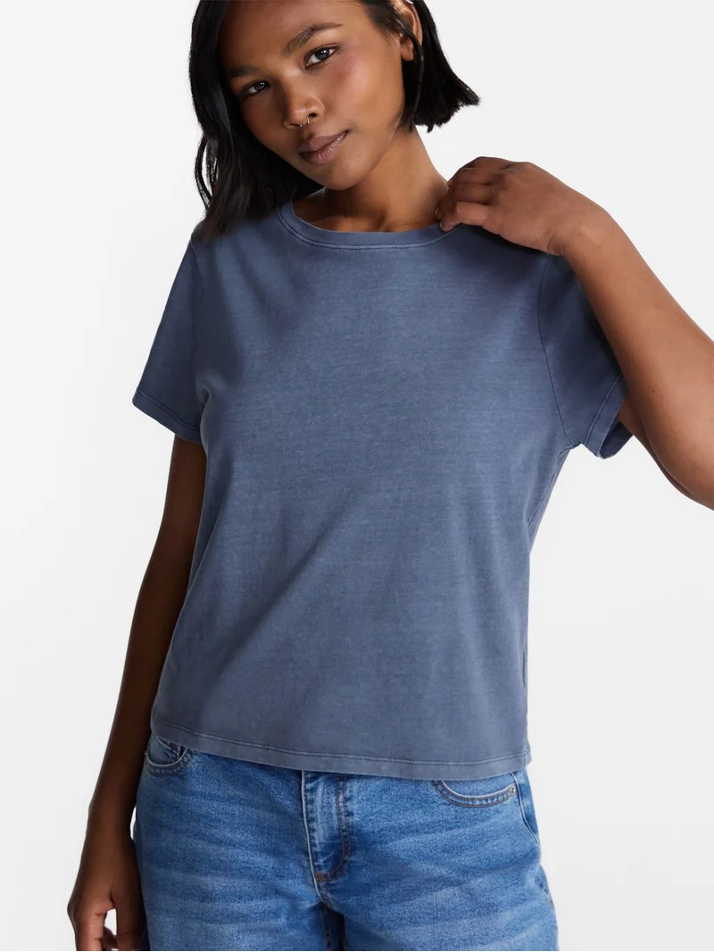 No Boundaries Washed Relaxed Fit Cotton Tee, Women's XXS-XXL | Walmart (US)