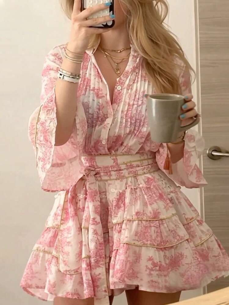 INAWLY Women's Fashion Casual Elegant Romantic Vacation Printed Button Dress | SHEIN