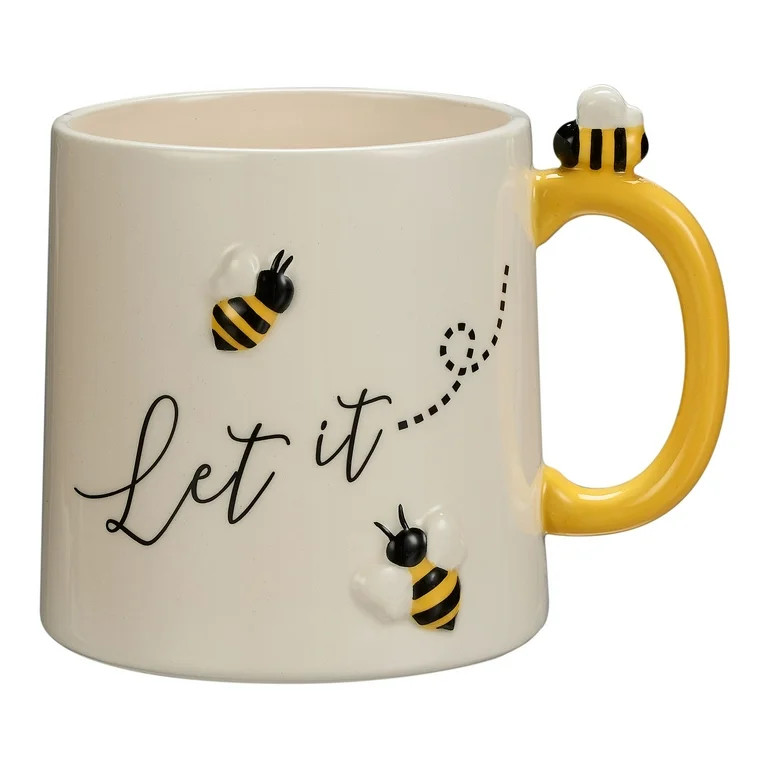 Mainstays Bumble Bee Sculpted Earthenware Mug, 18.26 Ounces, White and Yellow - Walmart.com | Walmart (US)