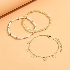 Shell Ankle Bracelet Set for Women, 14K Gold Boho Bead Adjustable Anklet, Hawaiian Beach Seashell... | Amazon (US)