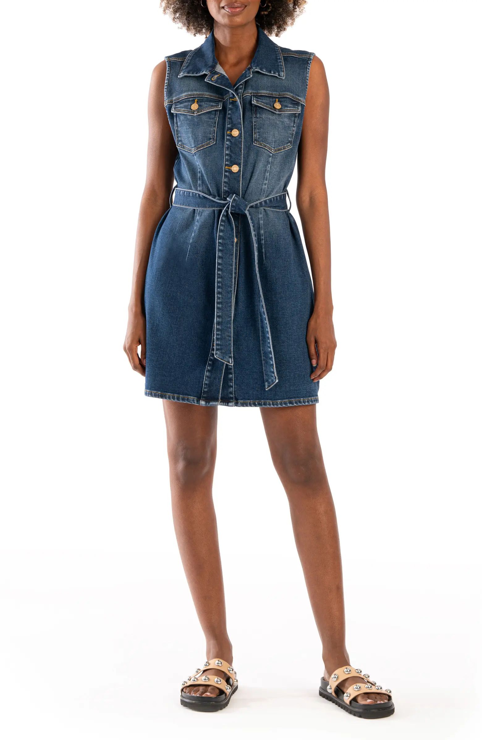 KUT from the Kloth Della Tie Waist Sleeveless Denim Dress | Nordstrom | Nordstrom