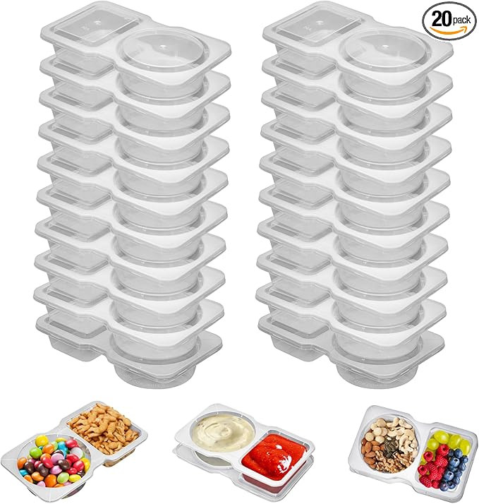 20 Set Reusable Snack Containers, 2-Compartment Dipping Containers with Lid for Refrigeration, Po... | Amazon (US)