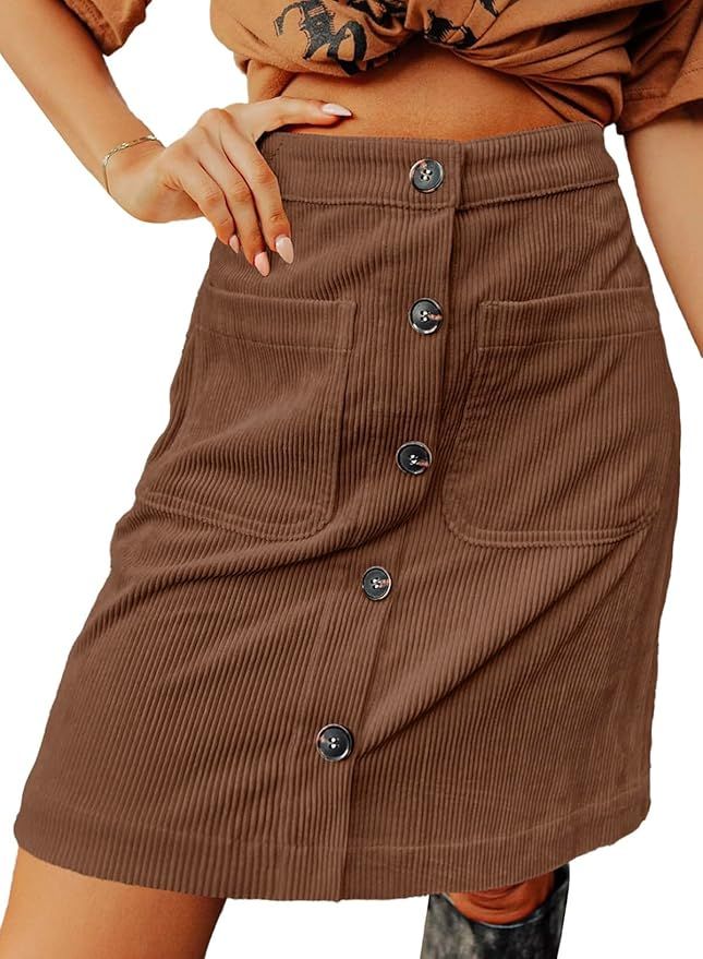 Happy Sailed Womens Corduroy Skirts Fall Winter High Waist Button Down A-line Short Mini Skirt wi... | Amazon (US)