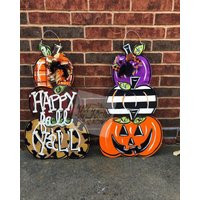 One Double Sided Stacked Pumpkin Door Hanger | Etsy (US)