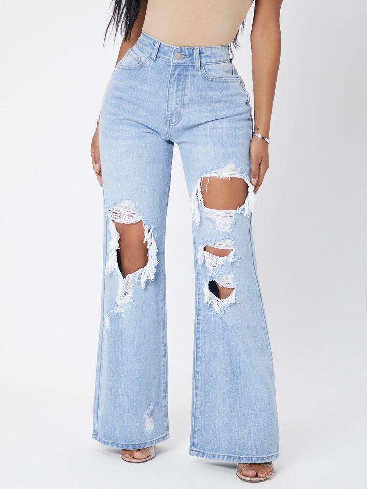 SHEIN SXY Cutout Fringe Detail Flare Leg Jeans | SHEIN